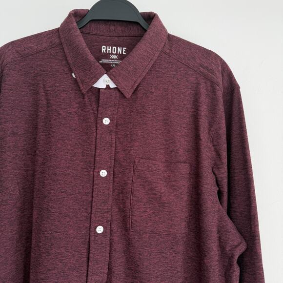 Rhone Shirt Mens Large Tawny Port Black Heather WFH Button Up Moisture Wicking - Picture 6 of 11